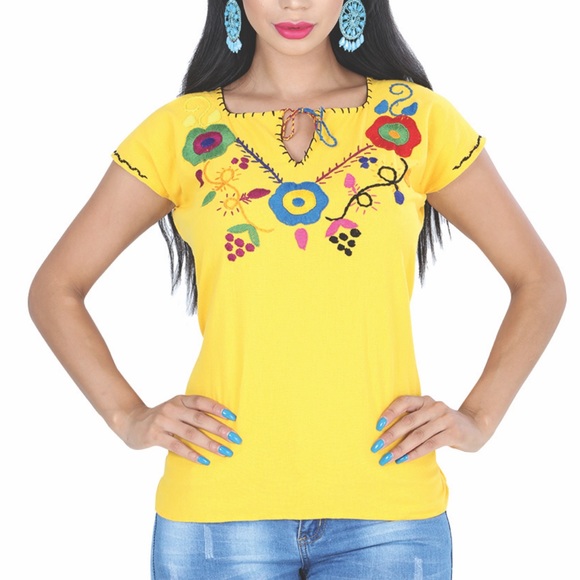 Tops - Embroidered Mexican Artesanal Yellow Blouse